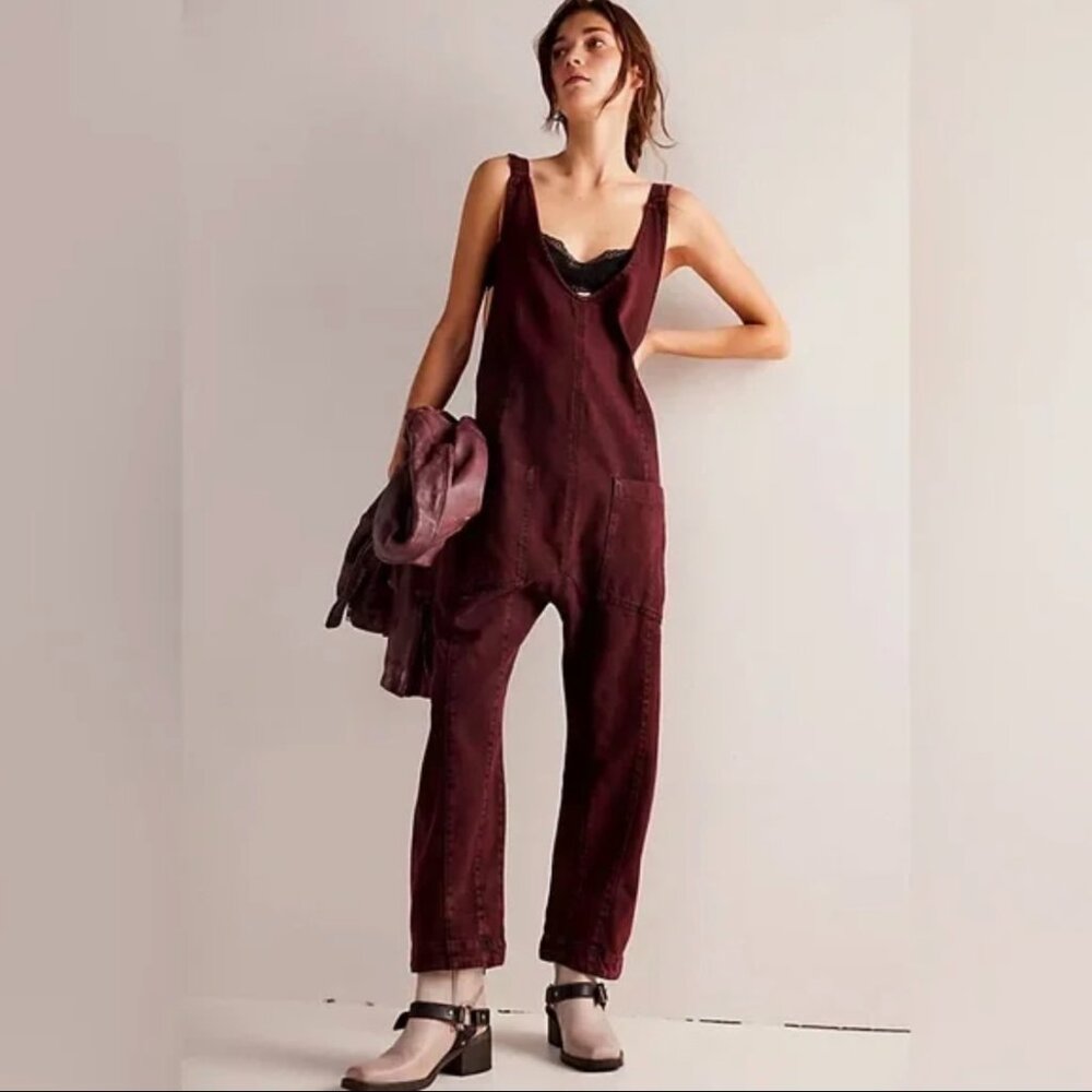 Free People High Roller Corduroy Jumpsuit in Plum Large NWT